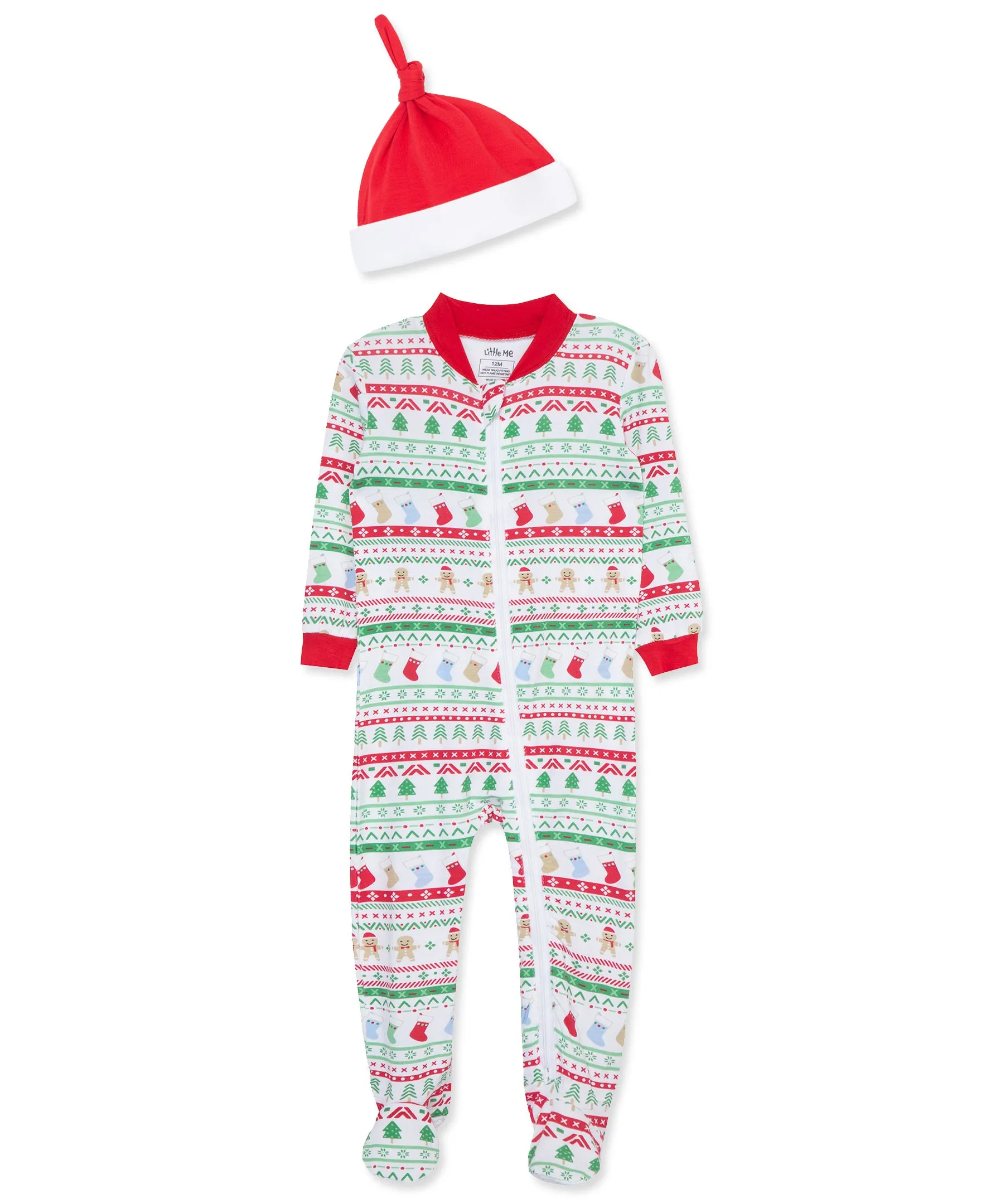 Fair Isle Zip Front Footie & Hat (12M-24M)
