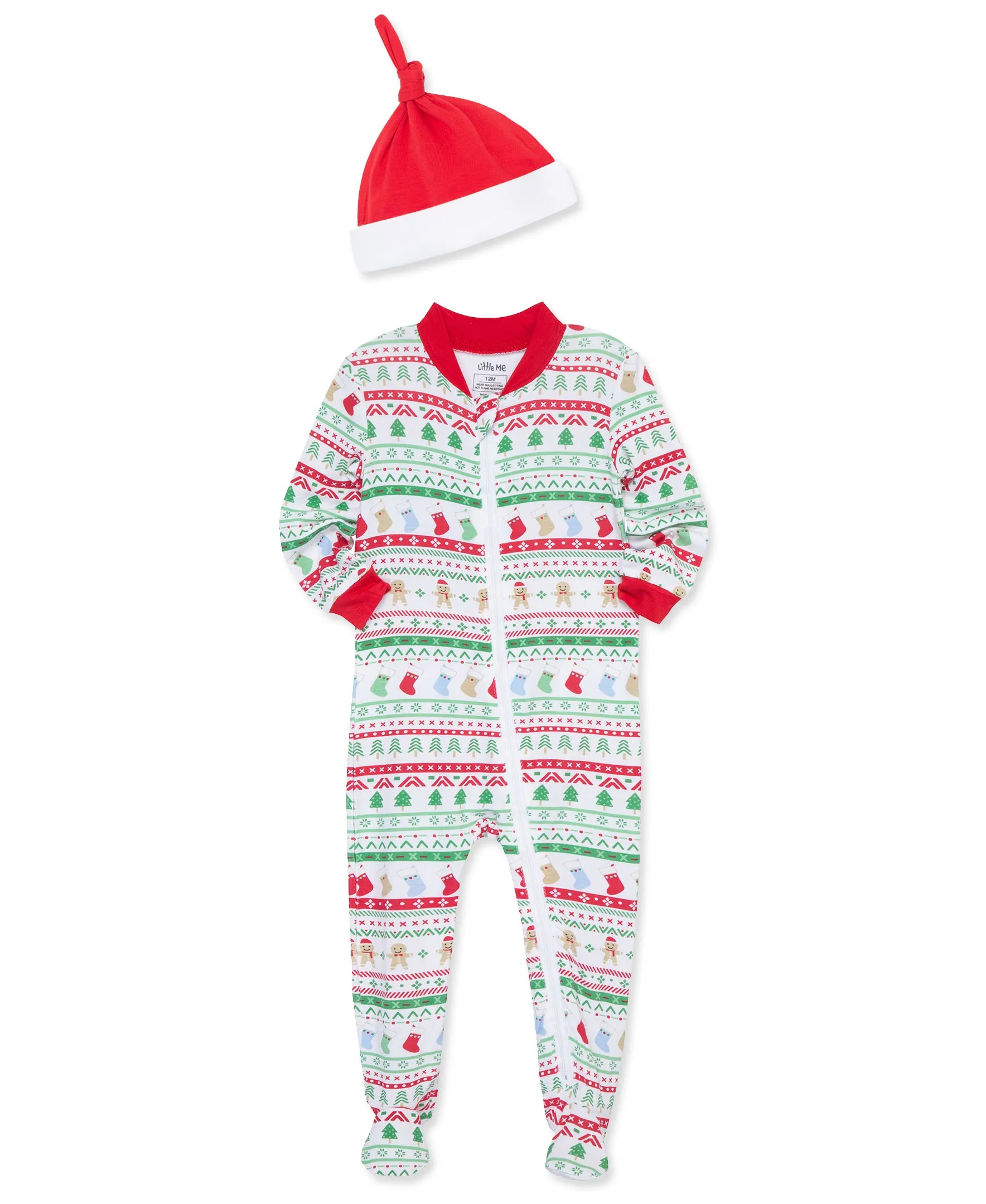 Fair Isle Zip Front Footie & Hat (12M-24M)