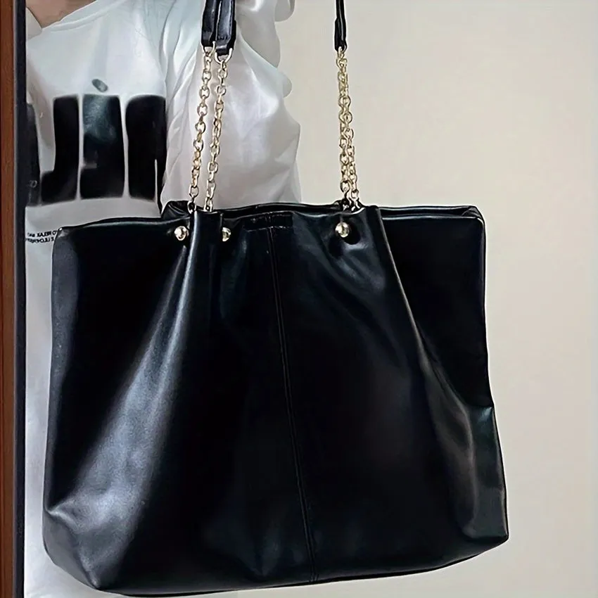 Fashion Large Capacity Tote Bag, Trendy PU Shoulder Bag, Women's Causal Handbag For Commute