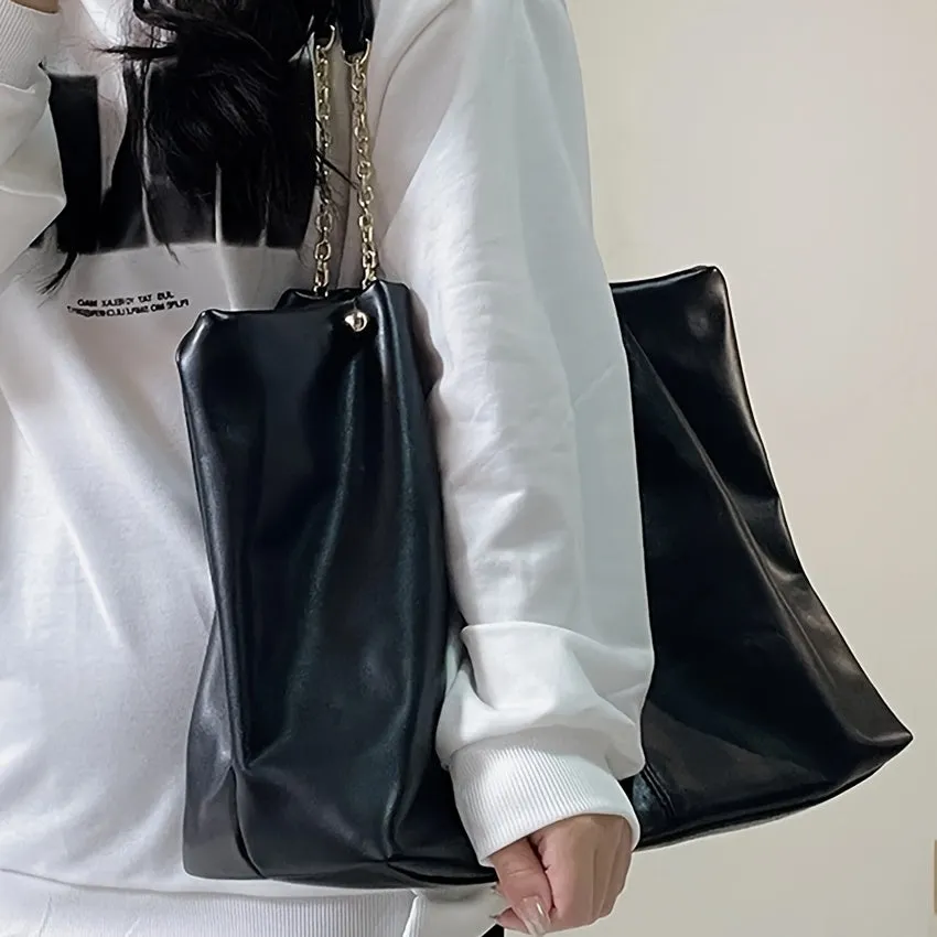 Fashion Large Capacity Tote Bag, Trendy PU Shoulder Bag, Women's Causal Handbag For Commute