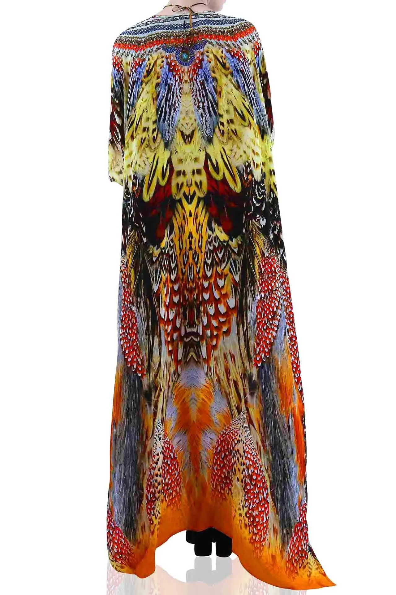 Feathers Long Kaftan Dress