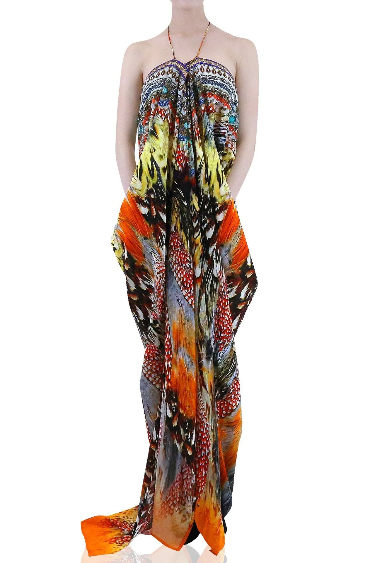 Feathers Long Kaftan Dress
