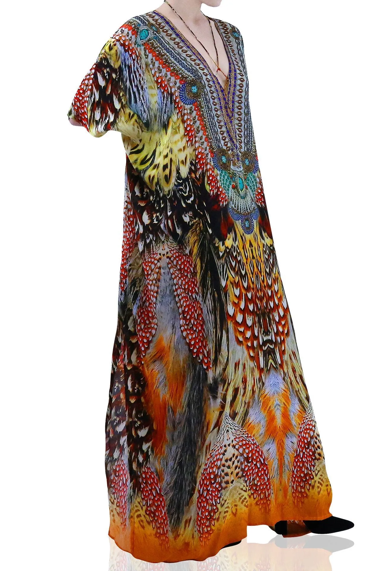 Feathers Long Kaftan Dress