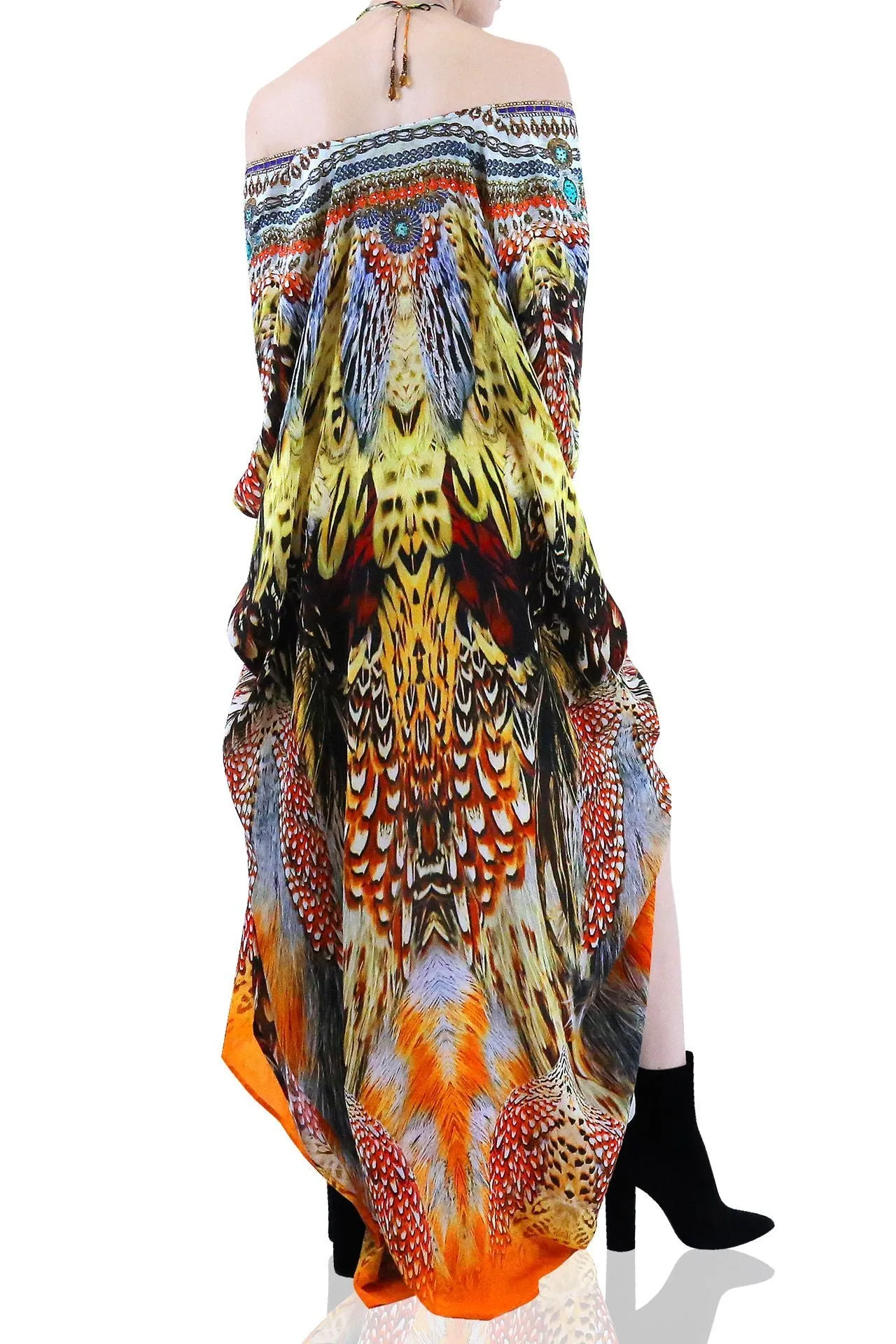 Feathers Long Kaftan Dress