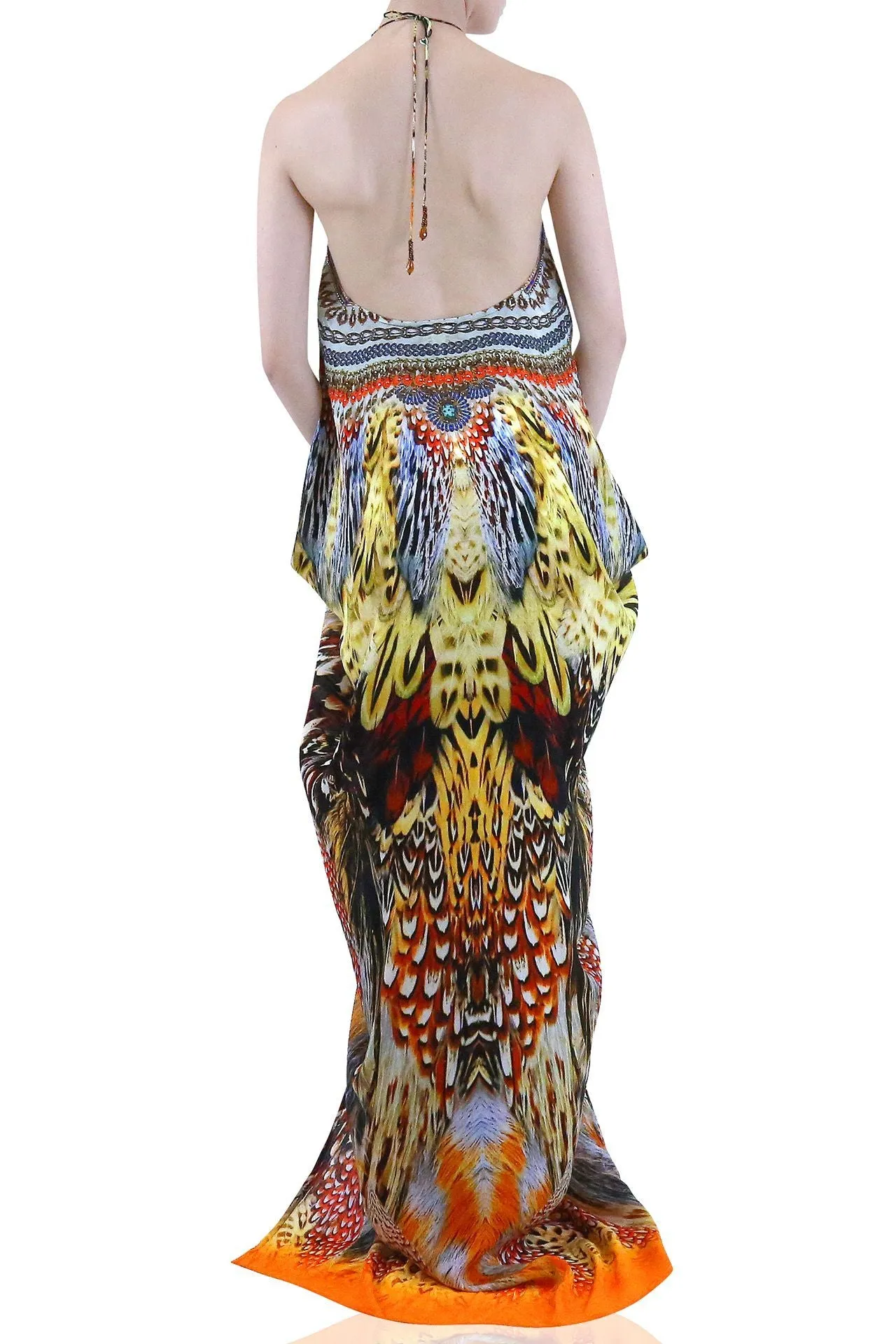 Feathers Long Kaftan Dress