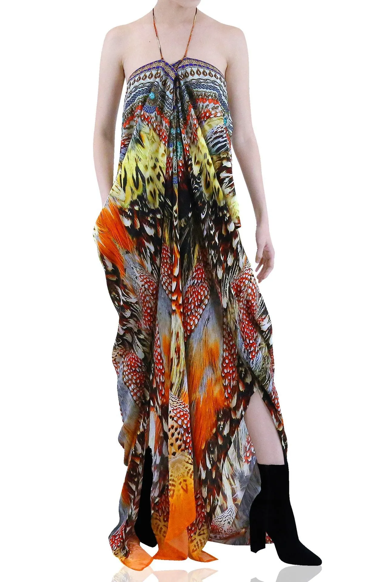 Feathers Long Kaftan Dress