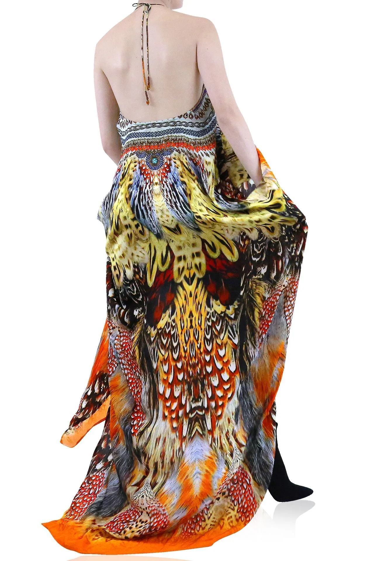 Feathers Long Kaftan Dress
