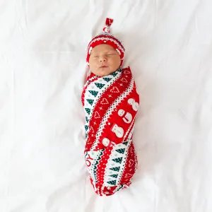 Festive Fair Isle Swaddle & Hat Set