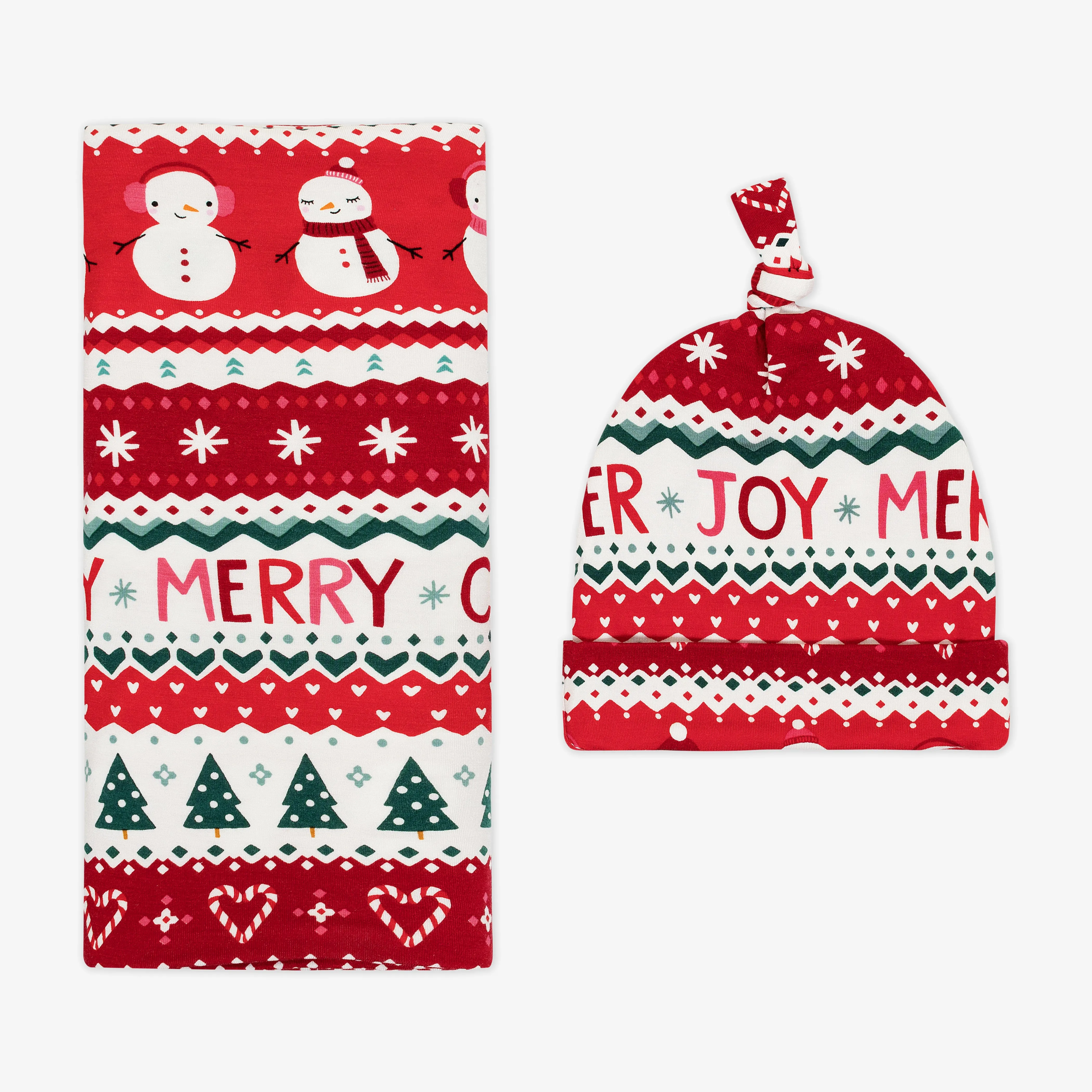 Festive Fair Isle Swaddle & Hat Set