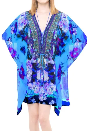 Floral Print Short Kaftan Blue Tunic Dress