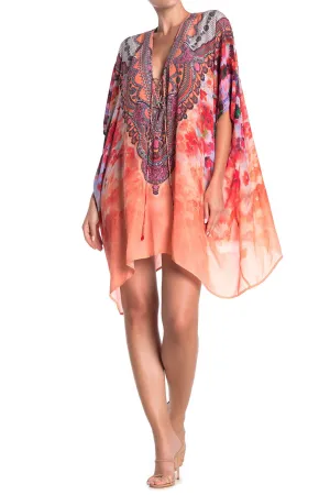 Flower Print Short Kaftan Dress
