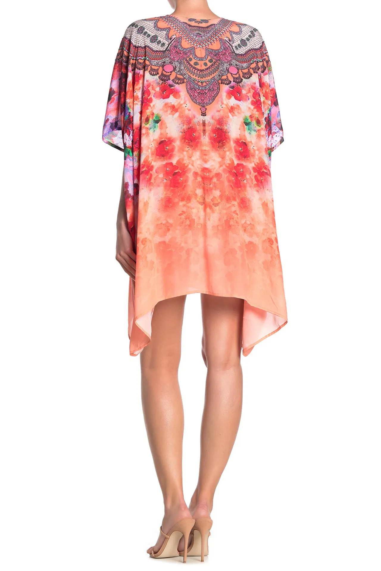 Flower Print Short Kaftan Dress