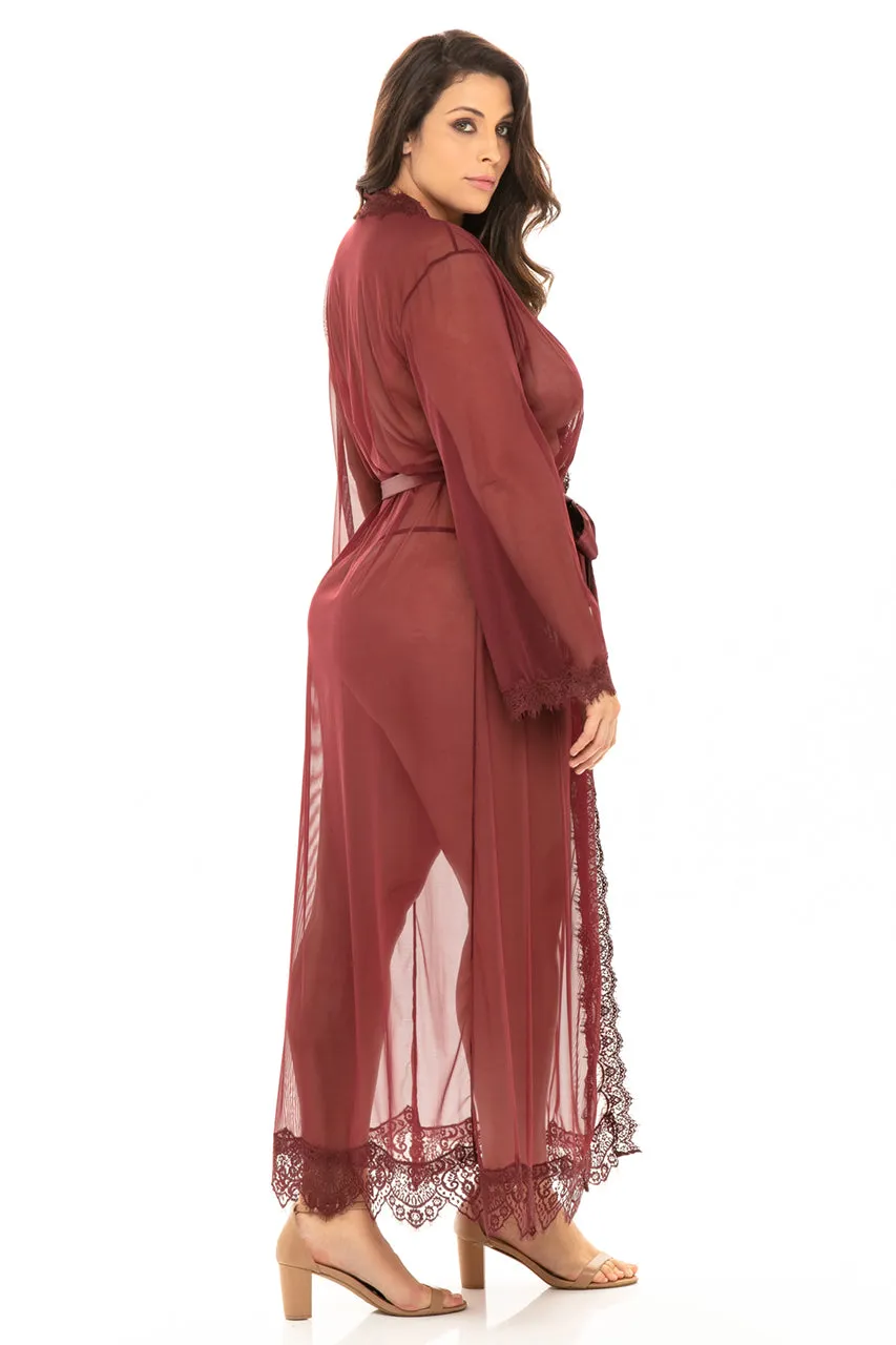 Gorgeous burgundy Eyelash Lace Floor Length Robe