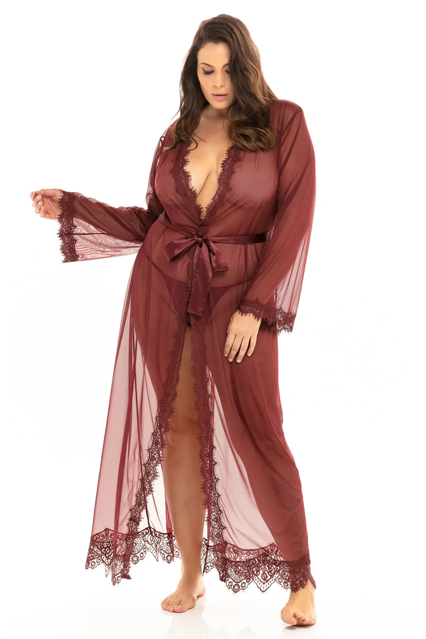 Gorgeous burgundy Eyelash Lace Floor Length Robe