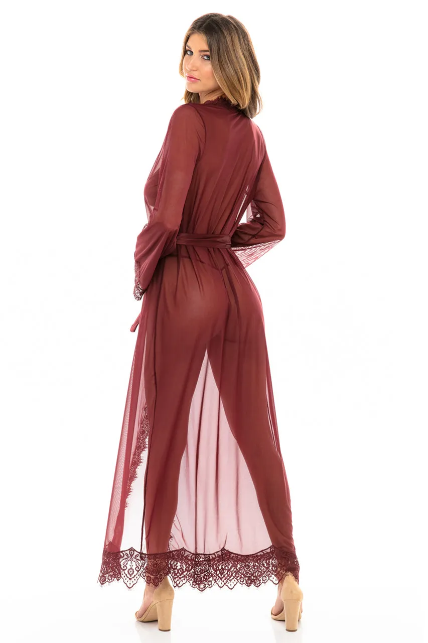 Gorgeous burgundy Eyelash Lace Floor Length Robe