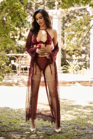 Gorgeous burgundy Eyelash Lace Floor Length Robe