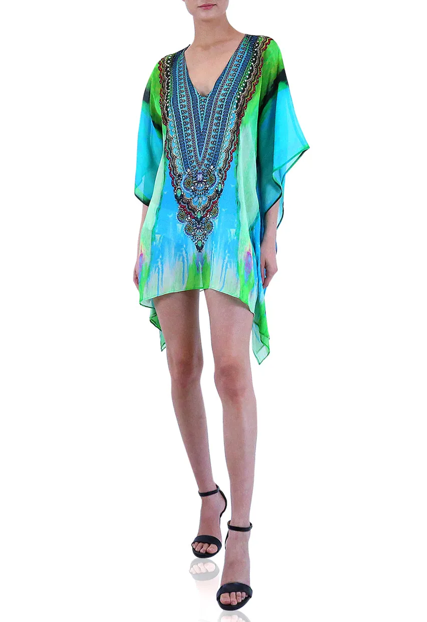 Green Kaftan Dress Short