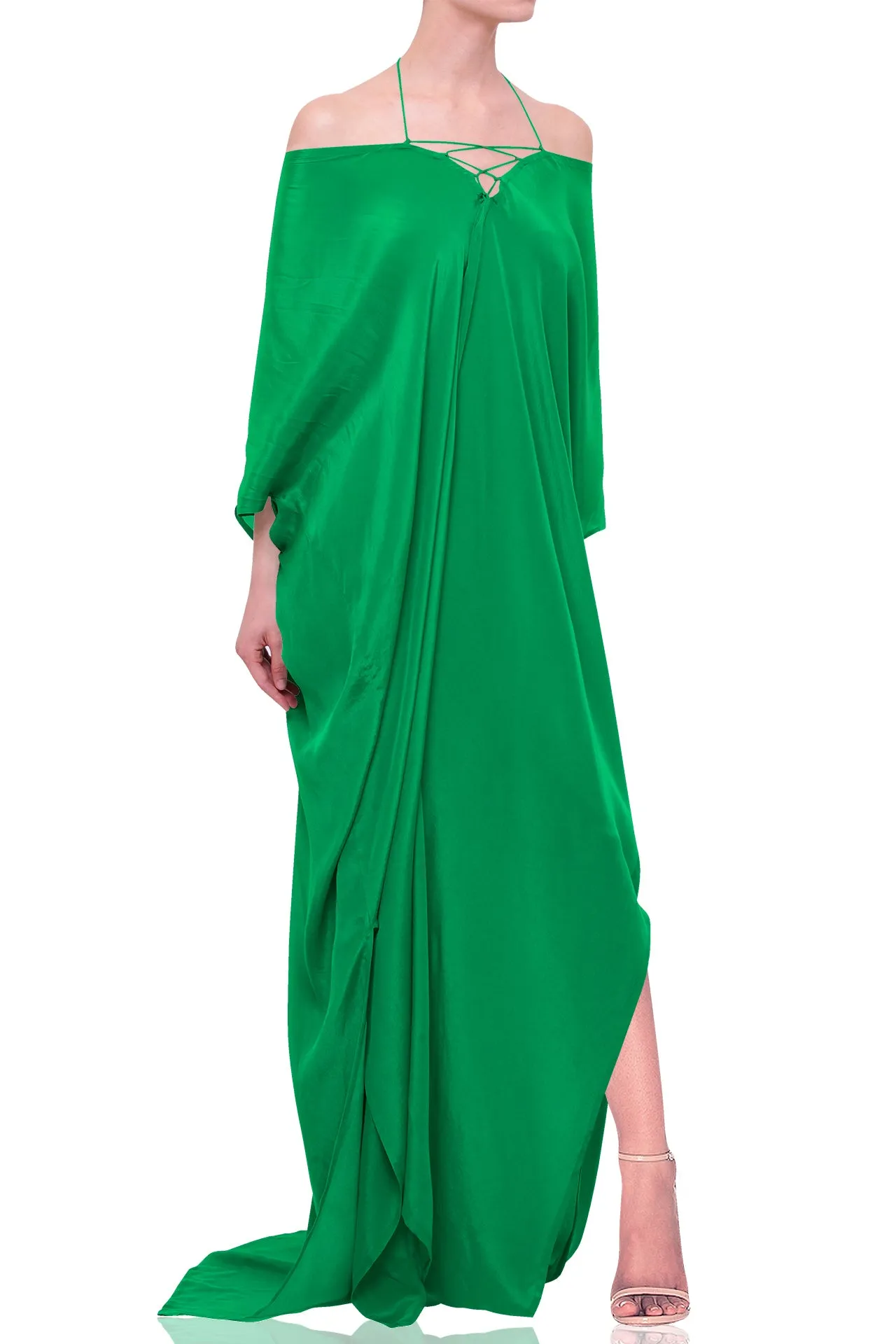 Green Silk Kaftan Vacation Outfits