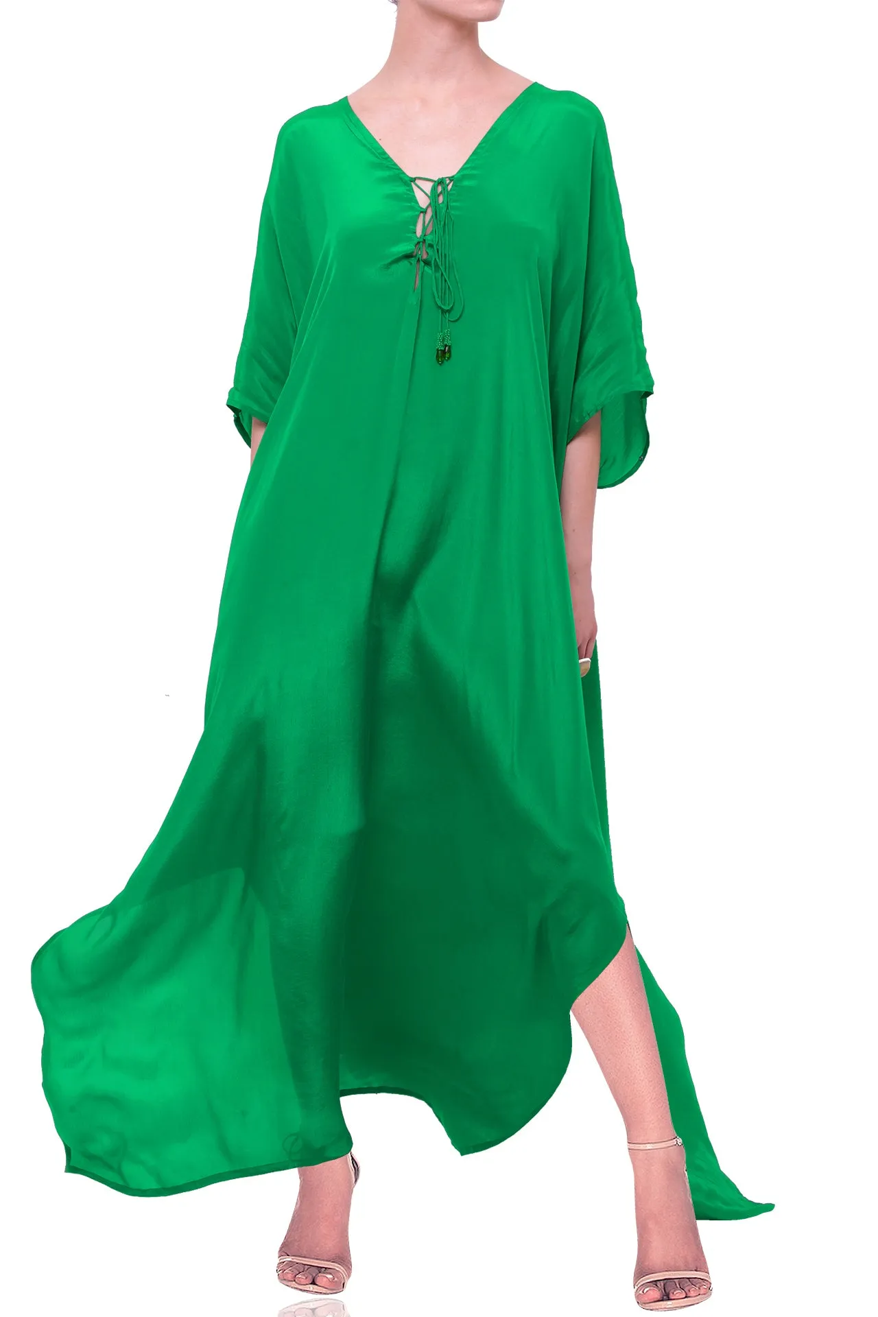 Green Silk Kaftan Vacation Outfits