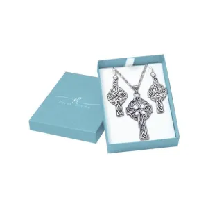 Guided by the Celtic Cross Silver Pendant Earrings Chain with Jewelry Gift Box Set SET052