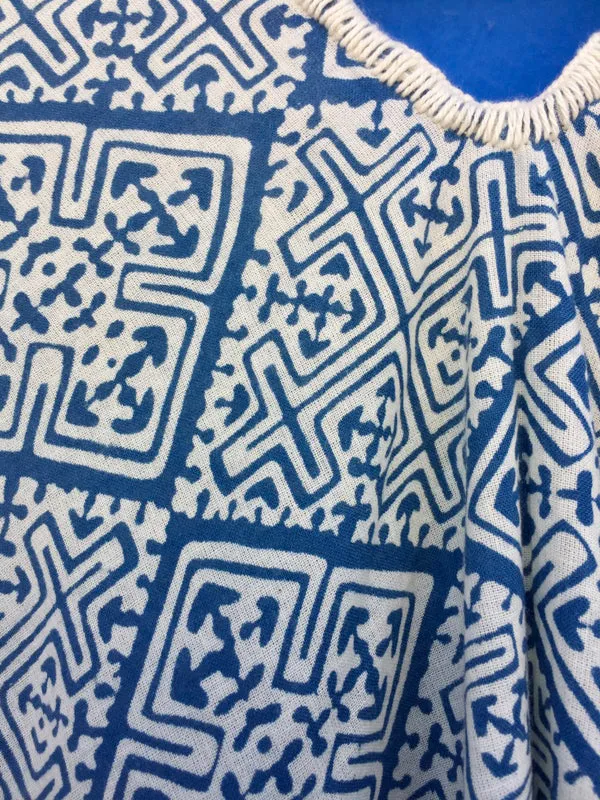 Indigo Print Kaftan Dress
