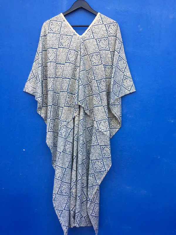 Indigo Print Kaftan Dress
