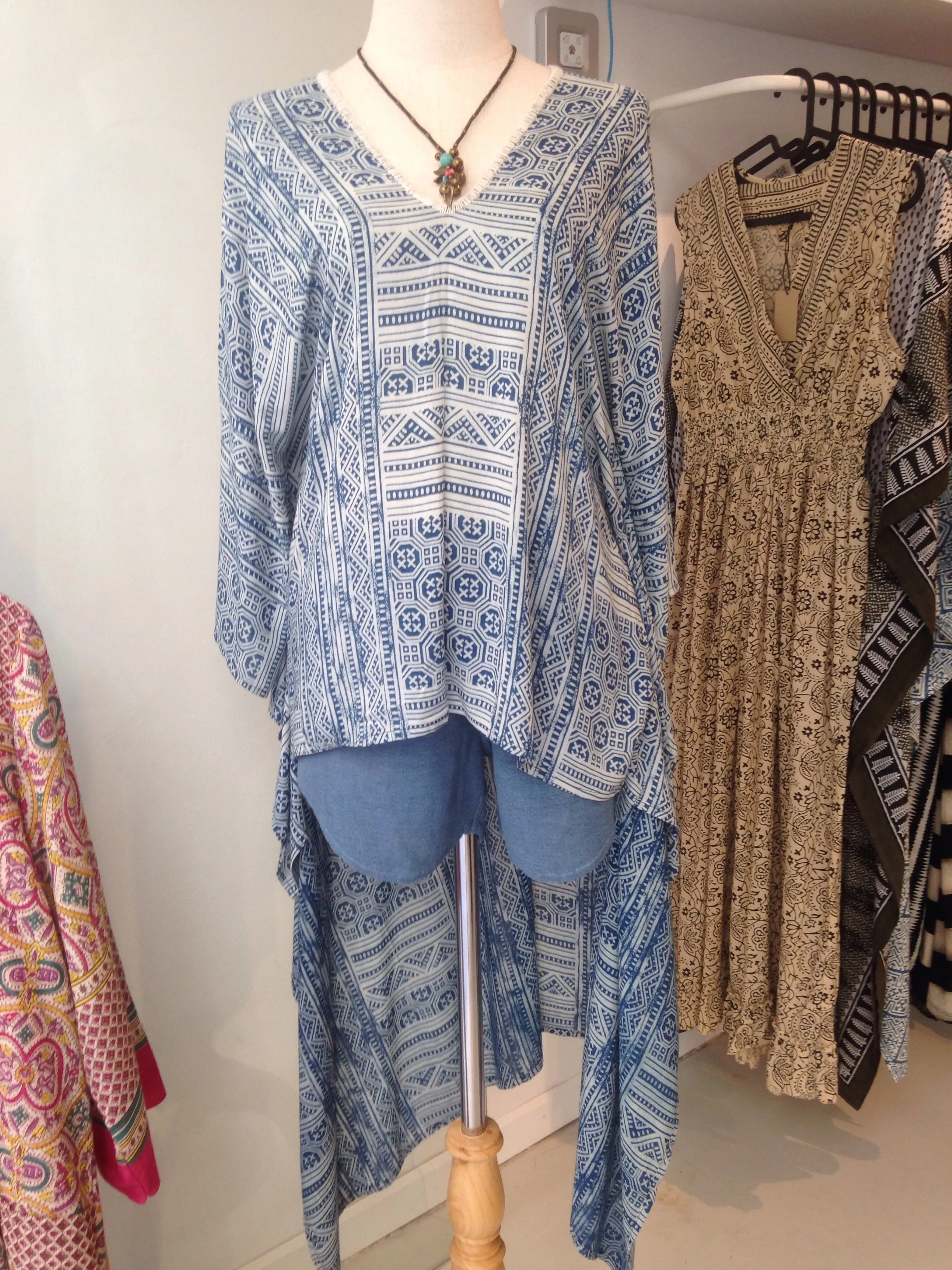 Indigo Print Kaftan Dress