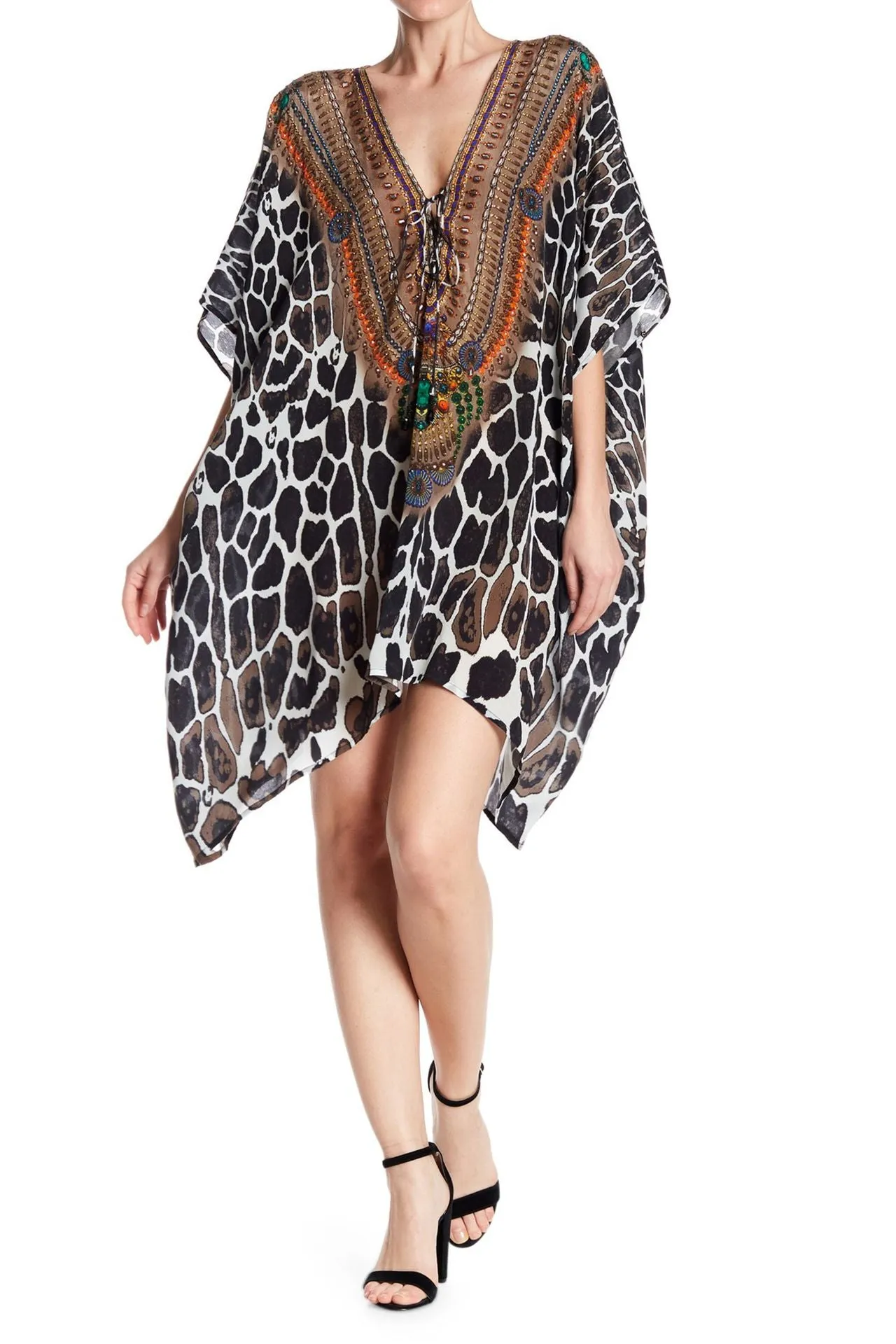 Jaguar Print Short Kaftan Dress