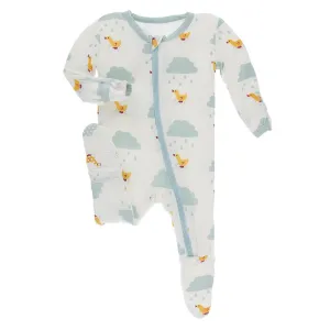 Kickee Pants - Print Footie with Zipper - Natural Puddle Duck