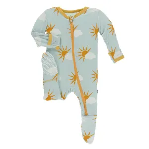 Kickee Pants - Print Footie with Zipper - Spring Sky Partial Sun