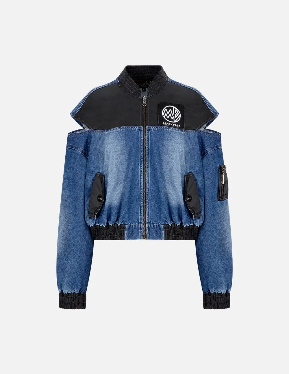 Ladies Baseball Collar Patched Denim Jacket
