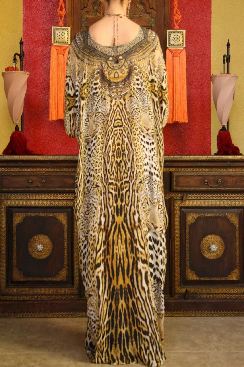 Leopard Print Kaftan Dress
