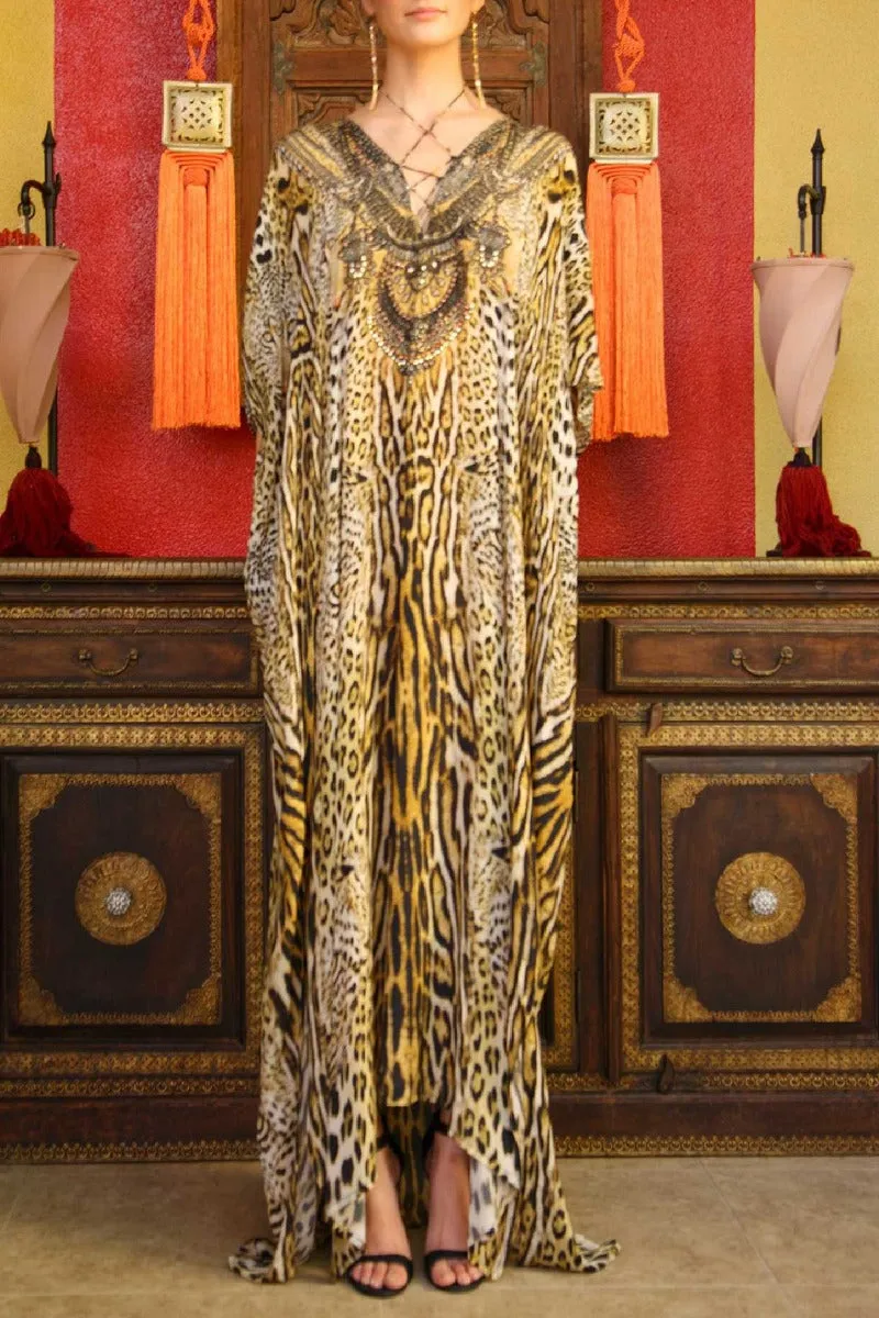 Leopard Print Kaftan Dress