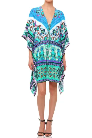 Light Blue Printed Kaftan Dress Short