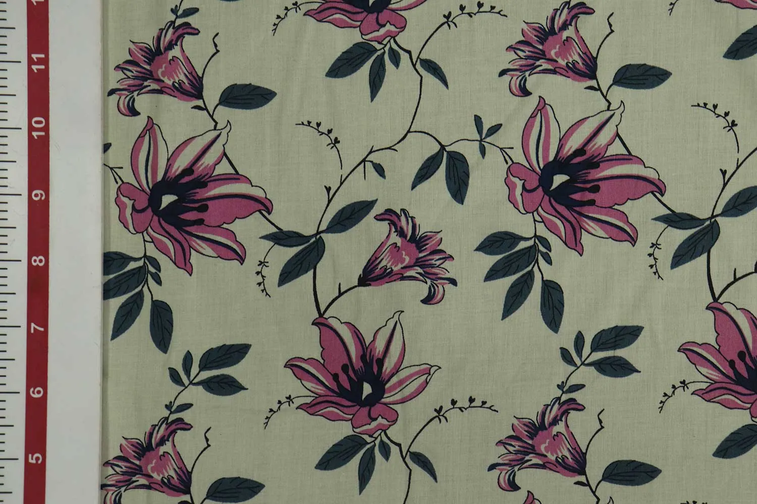 Light Yellow & Pink Floral Printed Cotton Cambric Fabric