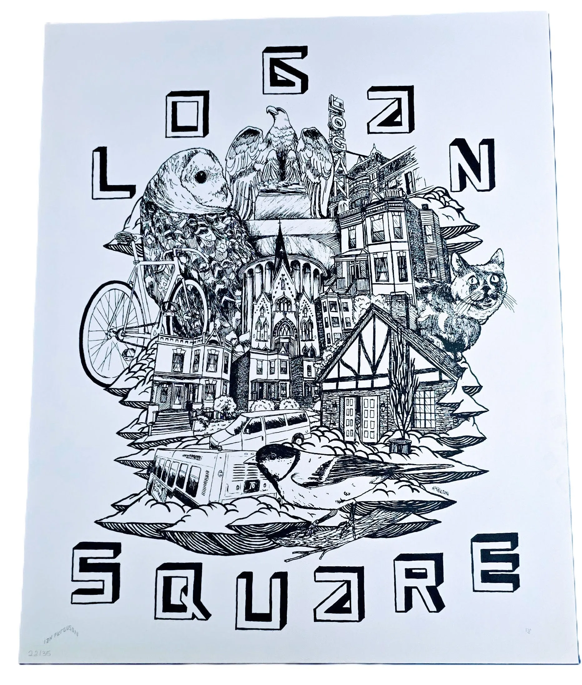 Logan Square Chicago Silkscreen Print by Ian Ferguson- Hydeon