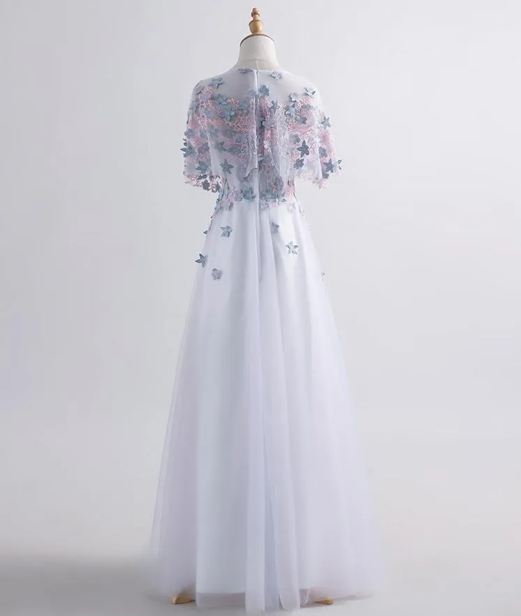 Long Prom Dresses, Tulle Prom Dresses, Beautiful Party Prom Dresses, Applique Evening Dresses,  Light Blue Prom Dresses , Floor-Length Prom Dresses, LB0433