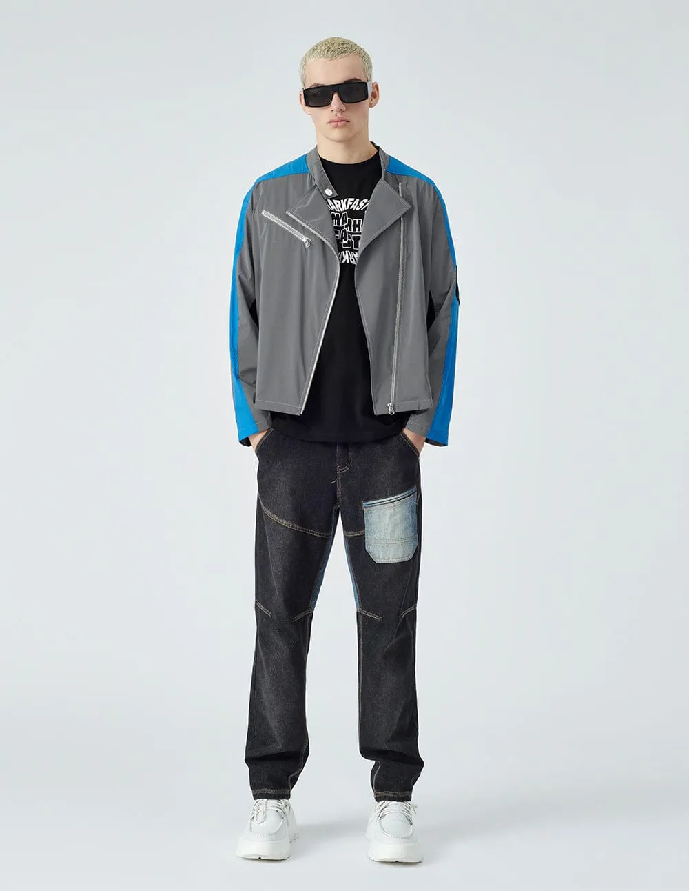 Men's biker colour block jacket