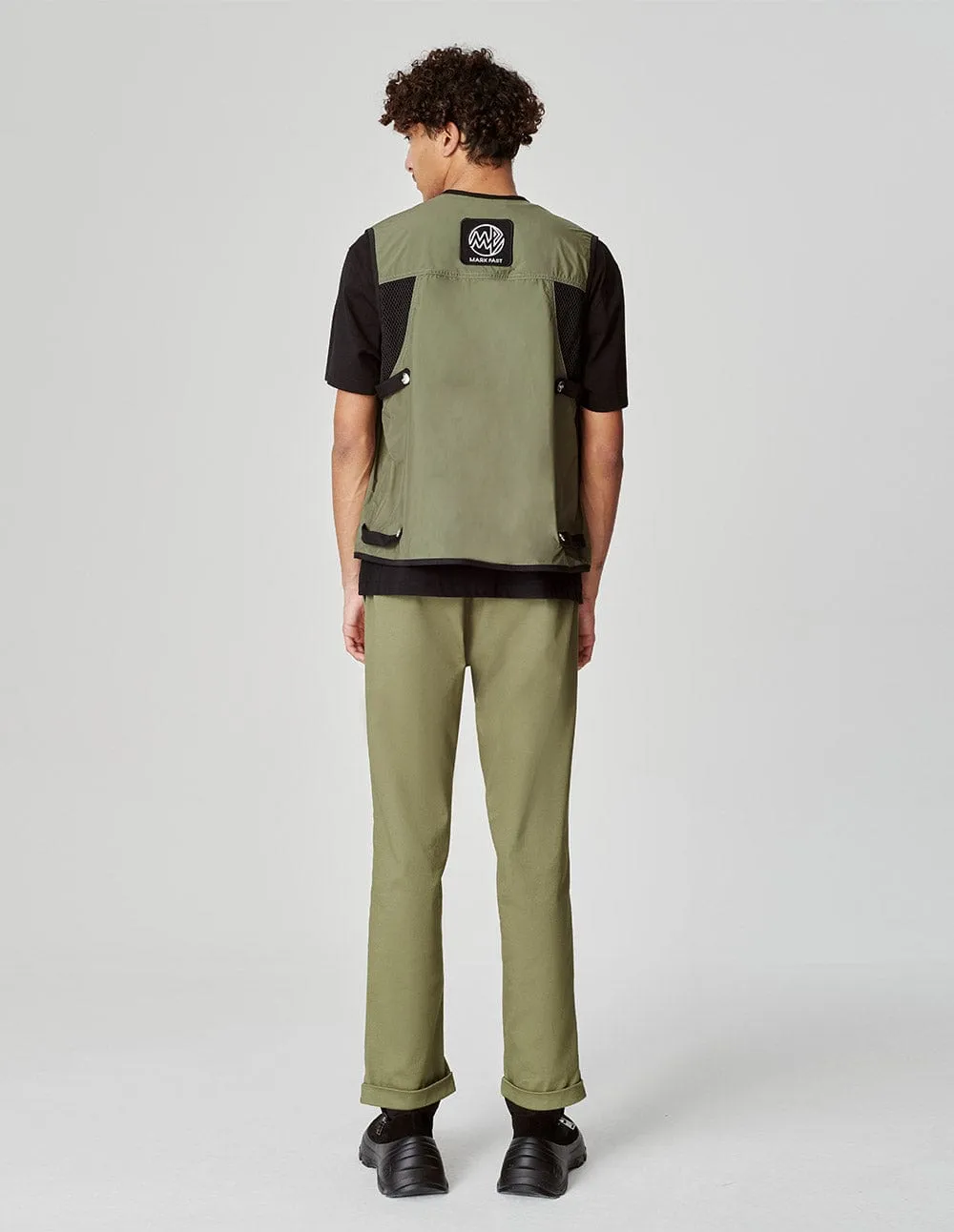 Men's Military Green V-Neck Patchwork Vest