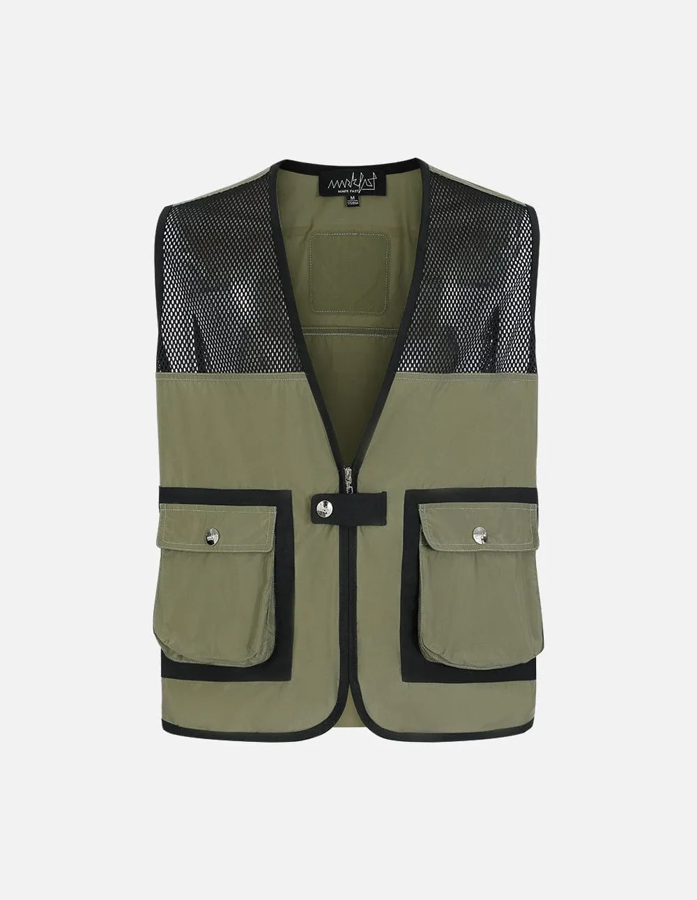 Men's Military Green V-Neck Patchwork Vest
