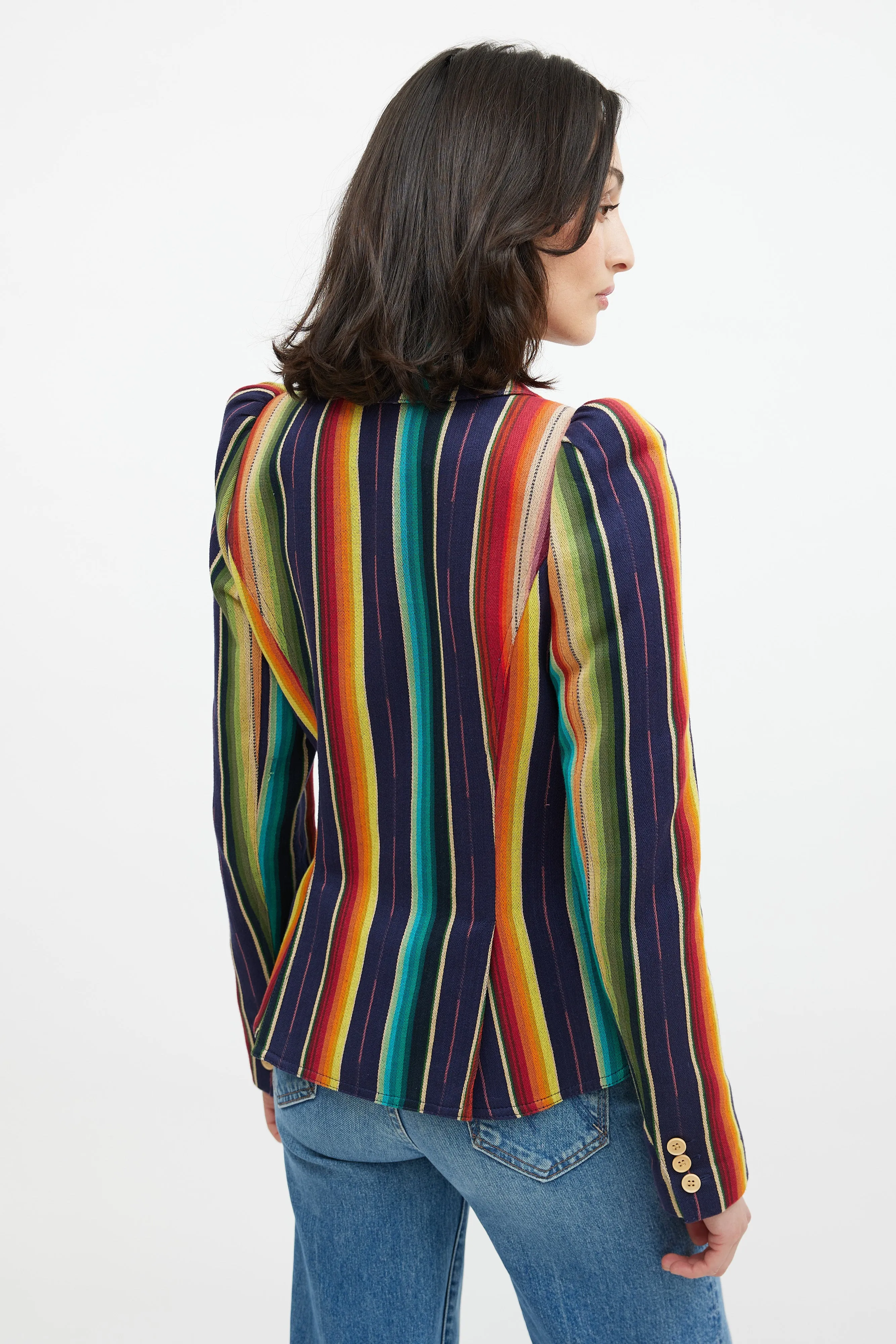 Navy & Multicolour Striped Blazer