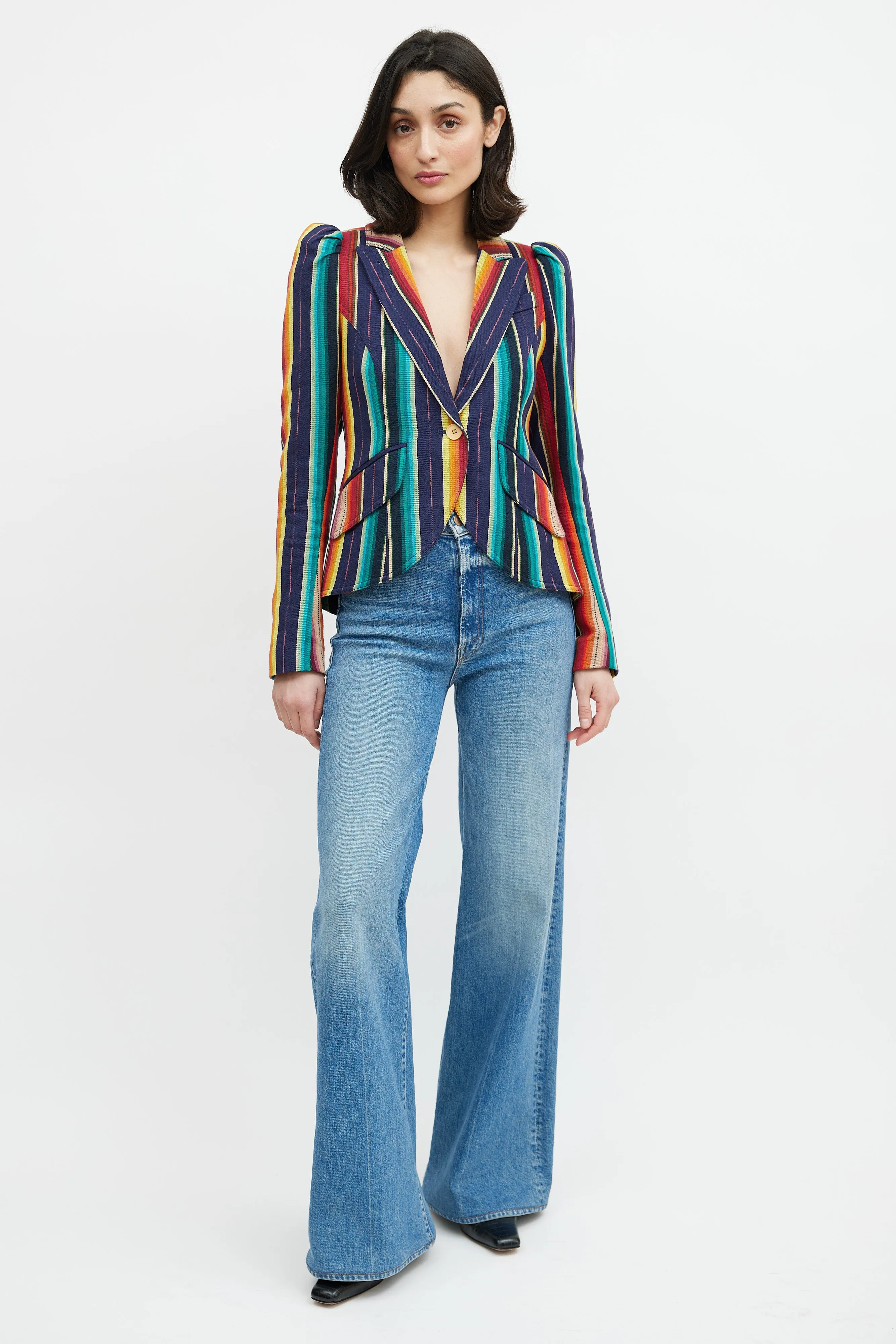 Navy & Multicolour Striped Blazer