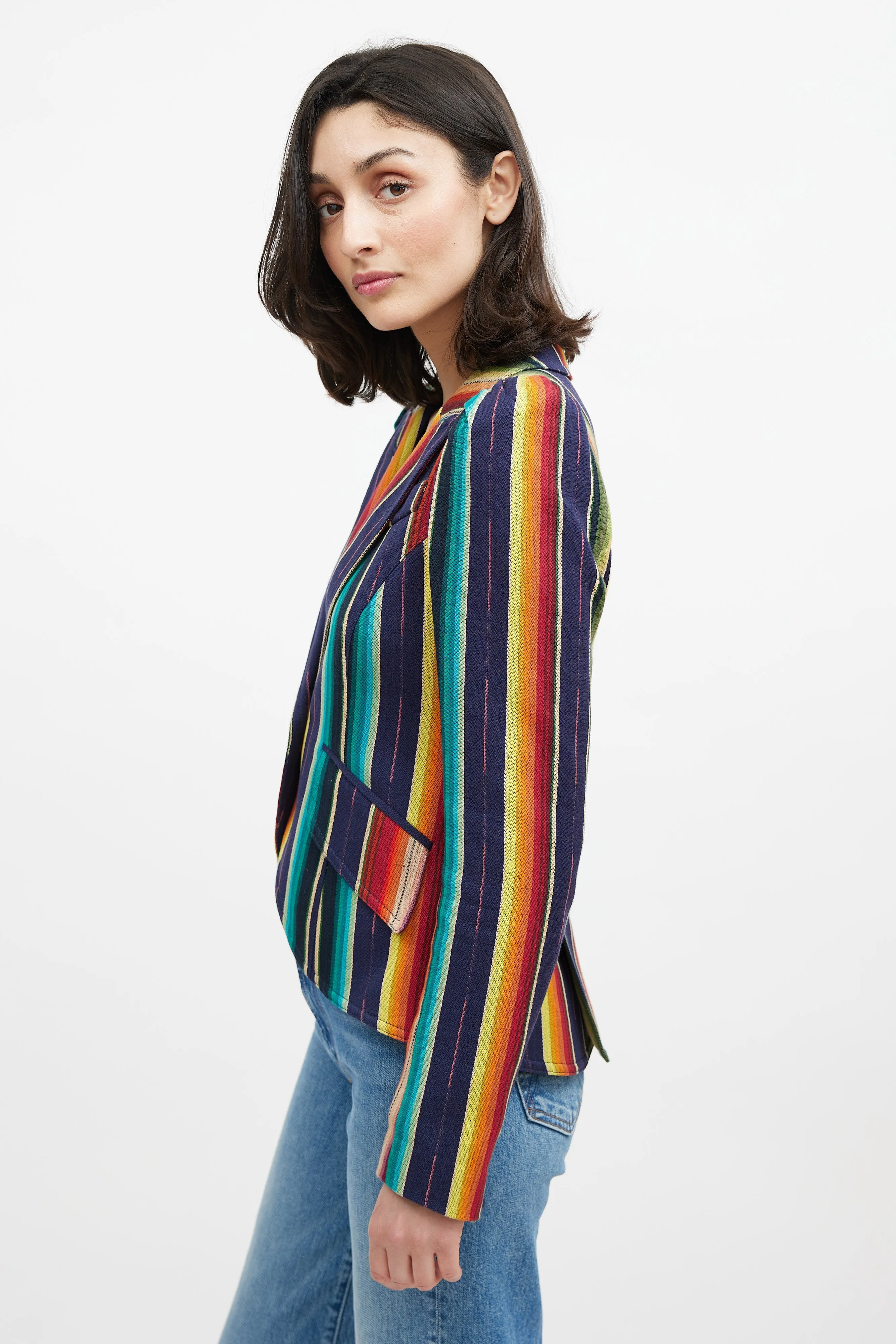 Navy & Multicolour Striped Blazer