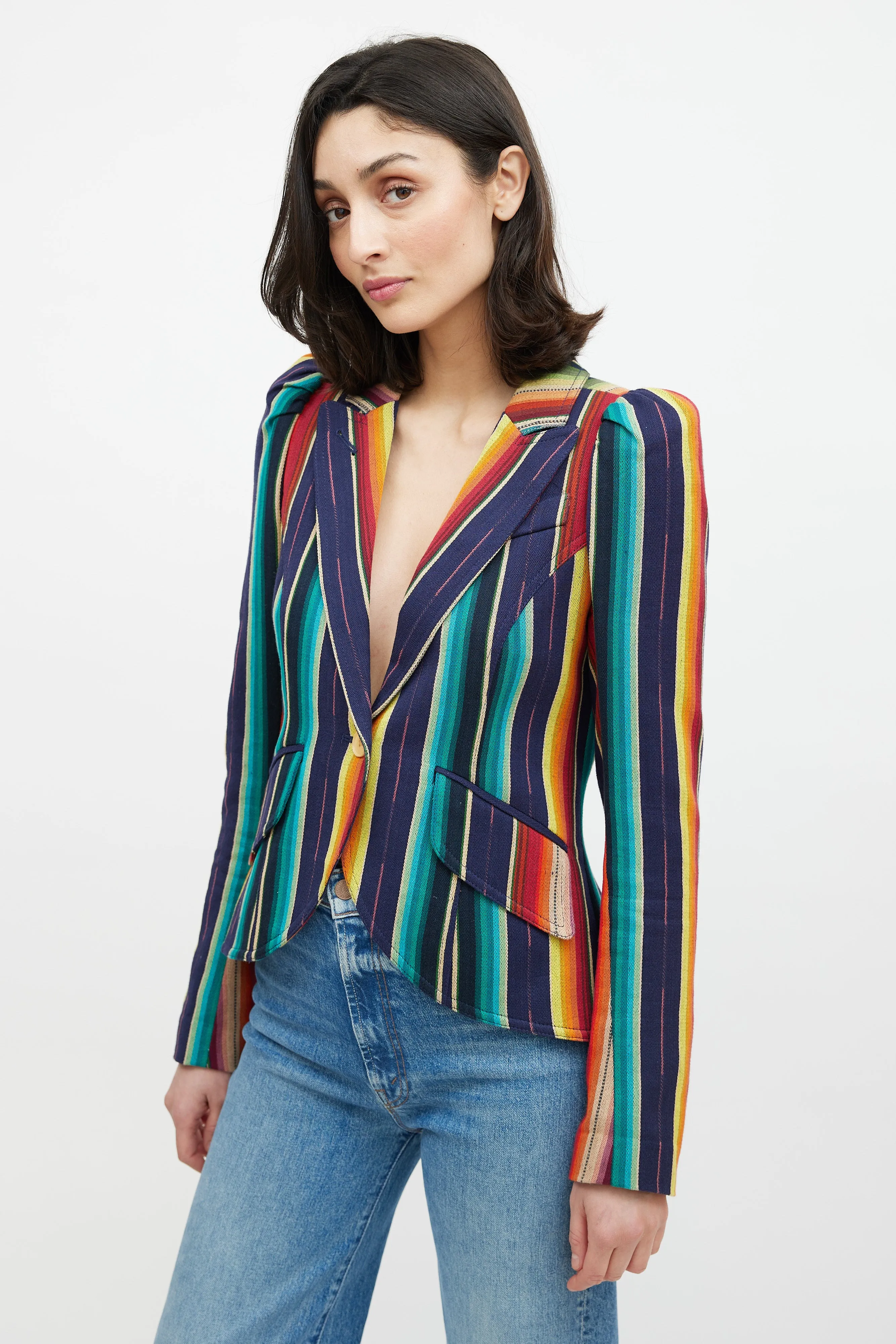 Navy & Multicolour Striped Blazer