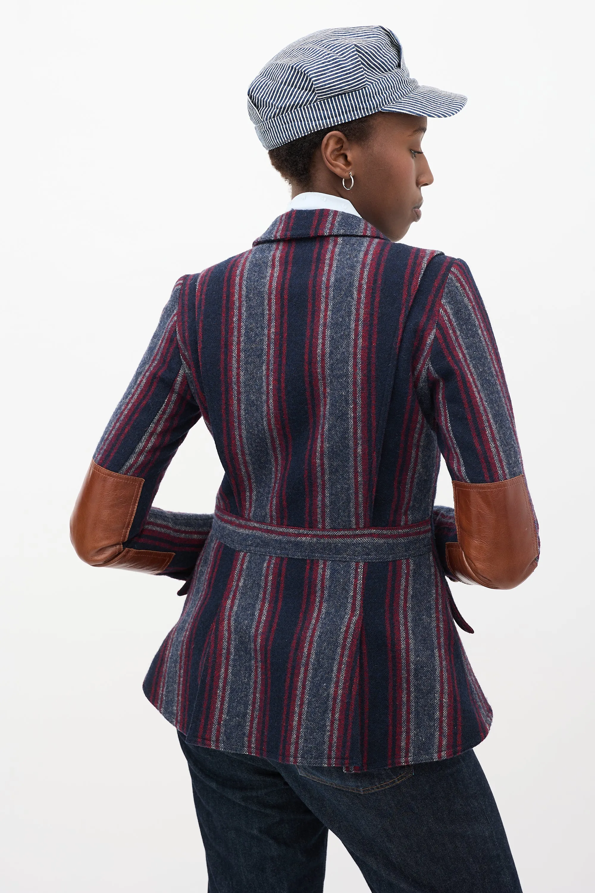 Navy & Multicolour Wool Striped Blazer