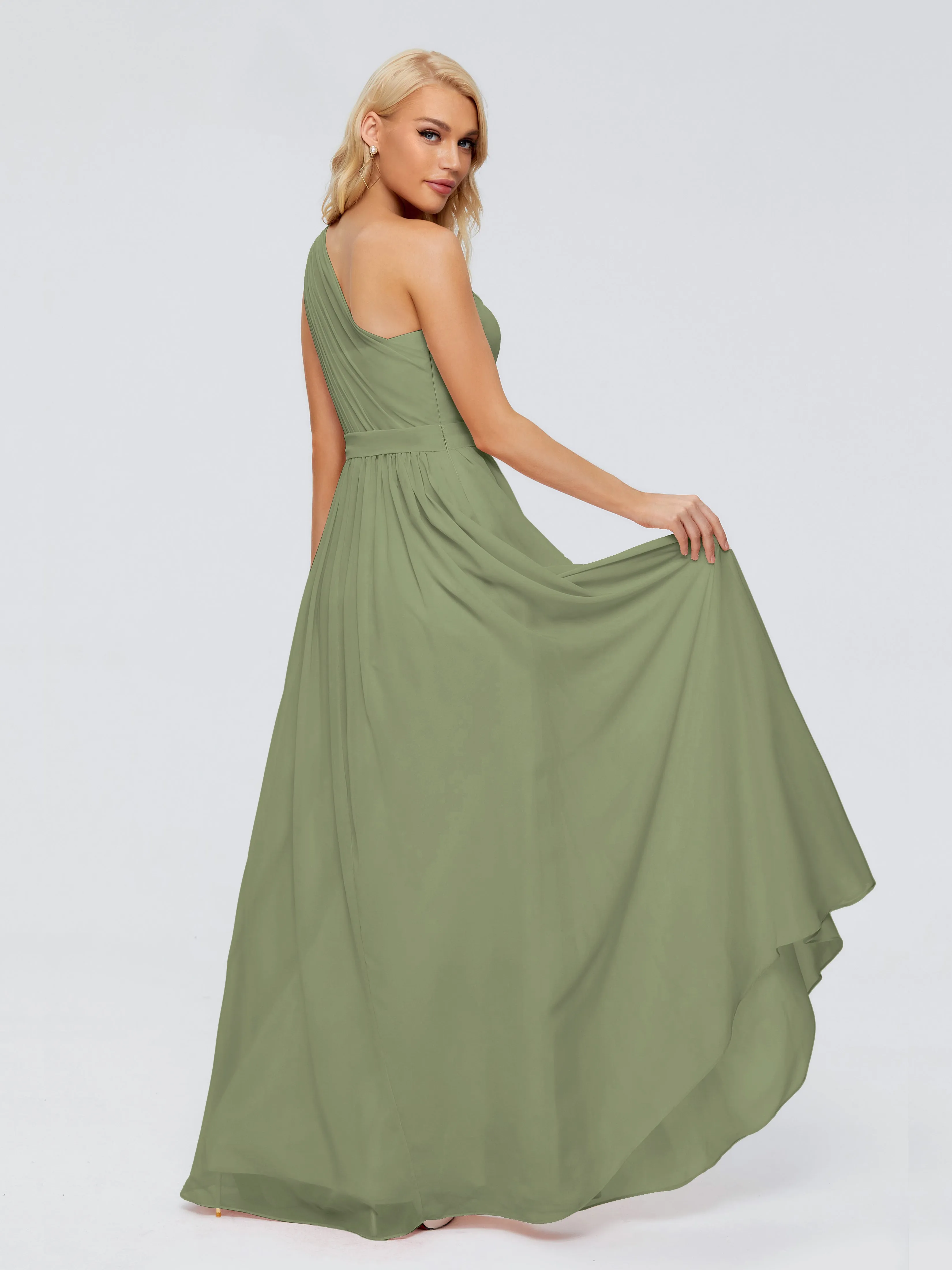 Olive Green Bridesmaid Dresses Arabella One Shoulder Sash Bridesmaid Dresses