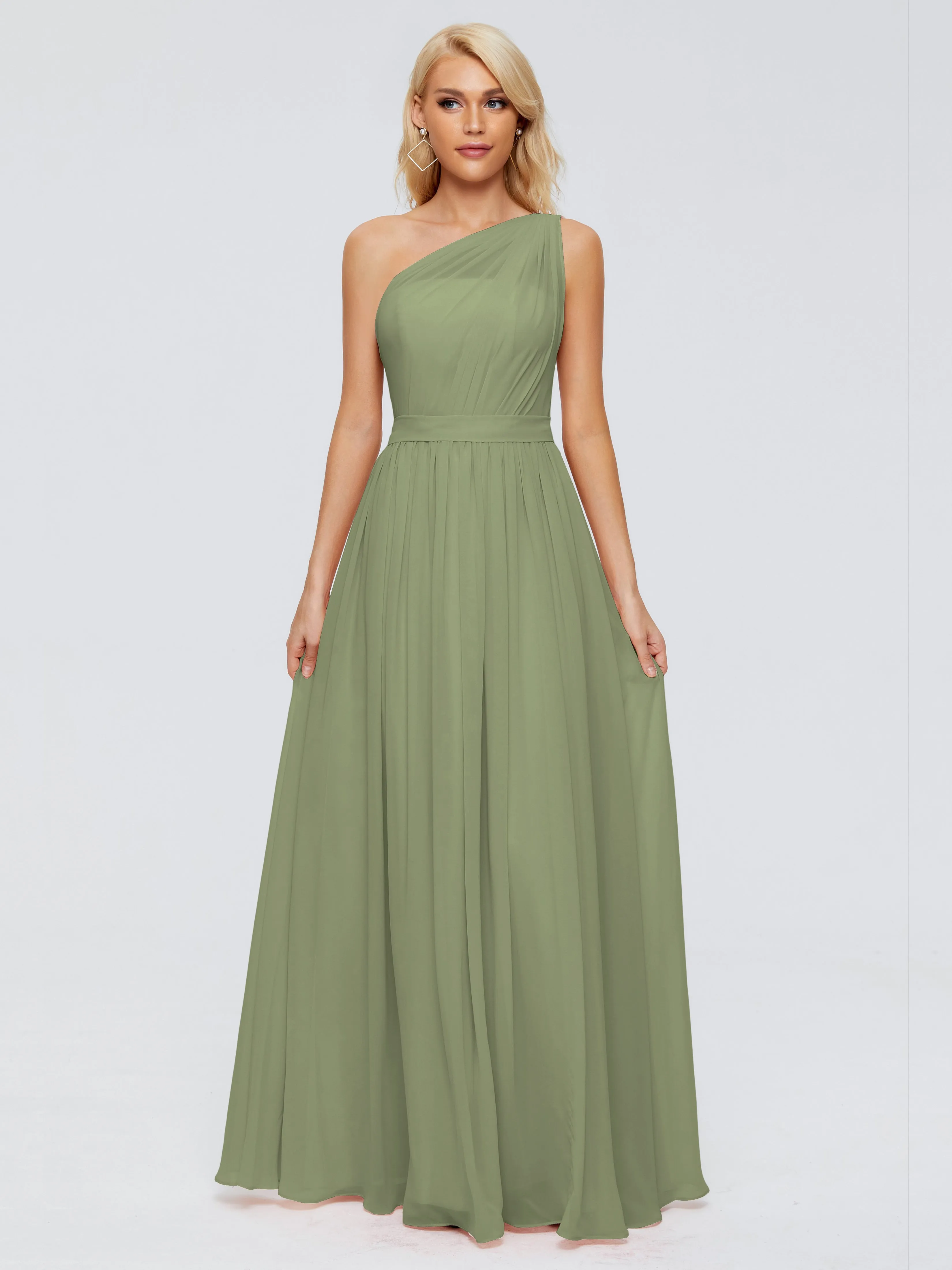 Olive Green Bridesmaid Dresses Arabella One Shoulder Sash Bridesmaid Dresses