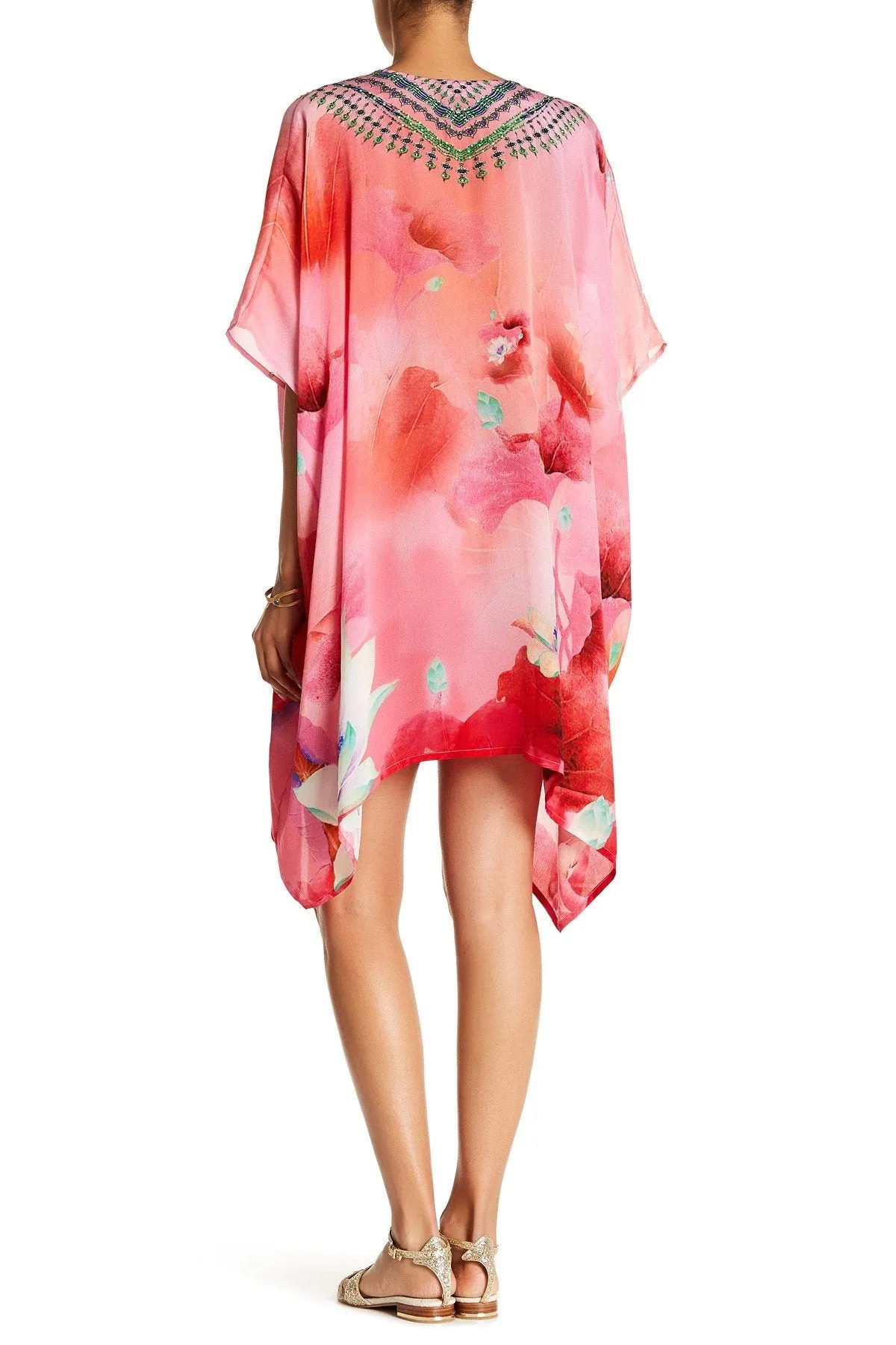 Pink Floral Short caftan dress