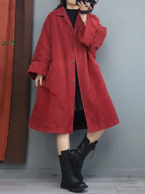 Plus Size Women Batwing Sleeve Baggy Mid Length Padded Coat