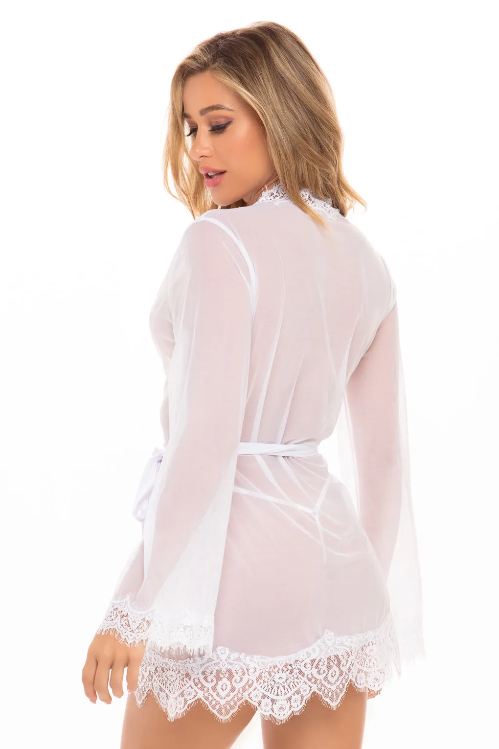Provence Sheer Shortie Robe - WHITE